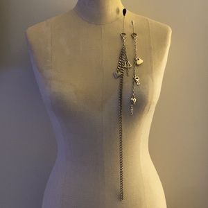 2 Silver tone purse / belt charms. One is 15" & One is 7". Heart & key motif.